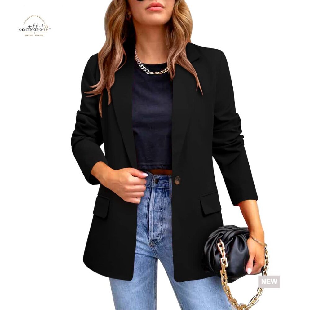 Casual Blazer Jacket Long Sleeve Open Front Work Office Lapel Button